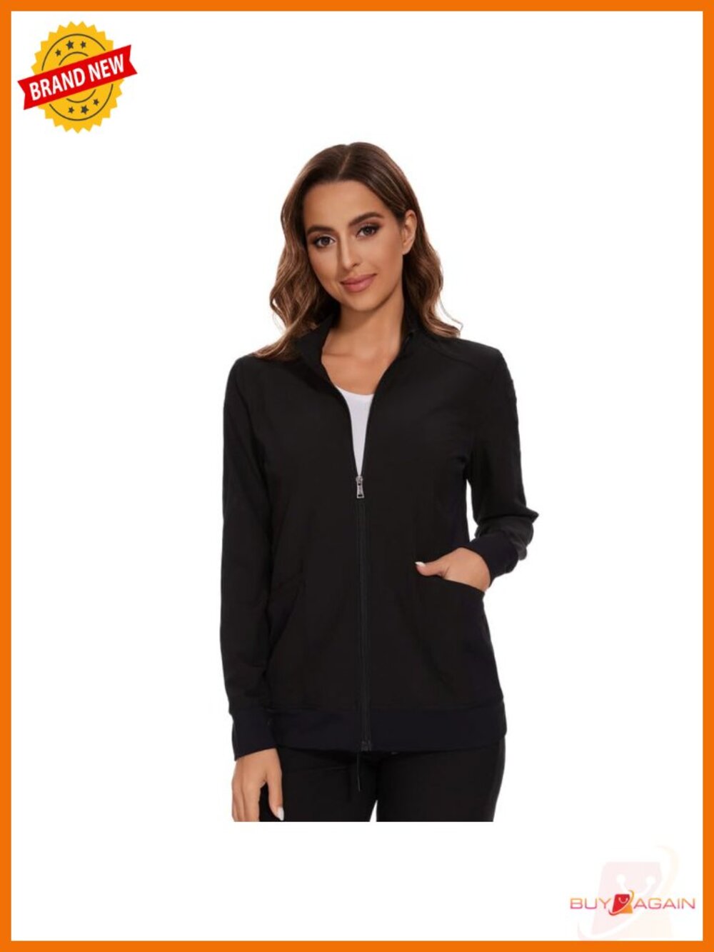 Scrub Jacket Women Zip Front Nurse Medical Workwear 4-Way Stretch Dobby